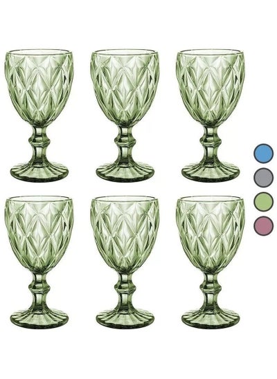 Buy Set of 6 Vintage Carved Crystal Glasses, Colored Glass 245 ml, Libyan Olive Water in Saudi Arabia