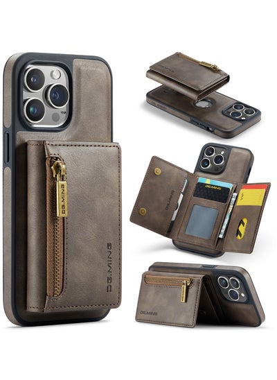 Buy CaseMe Wallet Case for iPhone 13 Pro MAX DGMING Premium Leather Phone Case Back Cover Magnetic Detachable with Trifold Wallet Card Holder Pocket - Coffee in Egypt