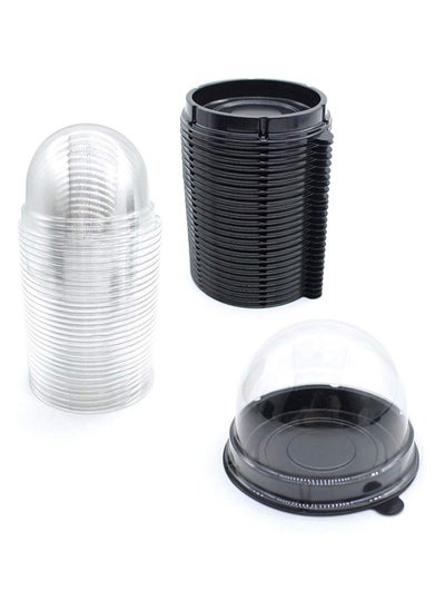 اشتري Cake Box Cupcake Container 50 PCS Mooncake Boxes Clear Plastic Mini Muffin Pod Dome Muffin Single Cupcake Holders Individual Cupcake Containers Plastic Disposable (Black) في السعودية