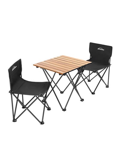 Buy 3pcs Outdoor Camping Portable Folding Table and Chairs,Black in Saudi Arabia