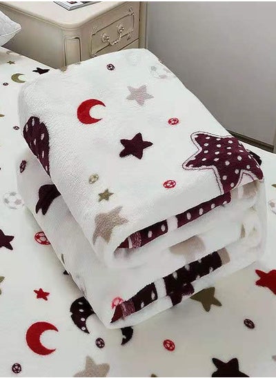 Buy Plain Velvet Blanket for Air Conditioning and Winter Bliss - Ideal for Home, Travel, and More (200x230cm) Stars and Moon Patterns in UAE