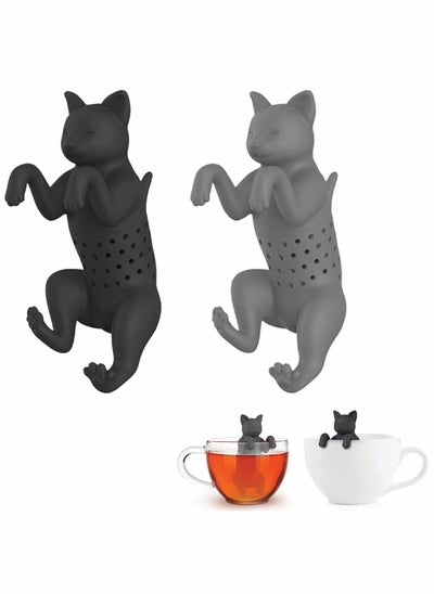 Buy Cat Tea Infuser, Silicone Strainer, Filter,Tea Ball, Cute Shape, Filter, Reusable Cartoon 100% BPA (Grey and Black) Pack of 2 in UAE