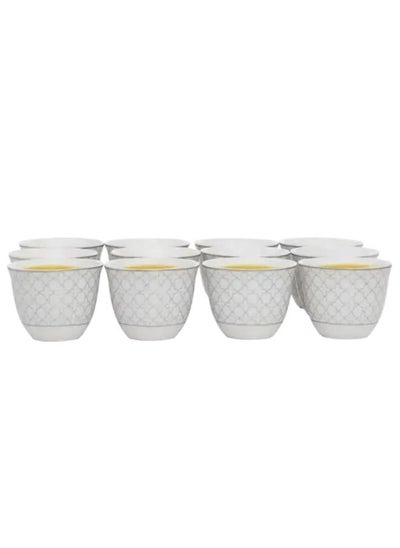 Buy 12 Pcs Porcelain Coffee Cups White With Islamic Silver Engraving in Saudi Arabia