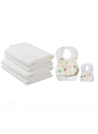 Buy Combo Pack Disposable Bibs Pack Of 20 With Disposable Towel Pack Of 6 Fruits in UAE