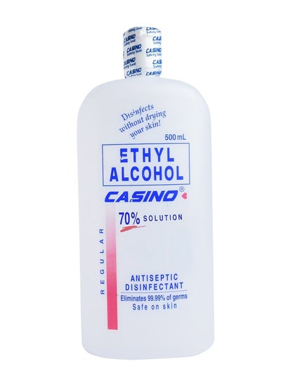 Buy Ethyl Regular 70% Solution Antiseptic Disinfectant Eliminates 99.9% of Germs Safe on Skin Disinfects without drying your skin - 500 ml in UAE