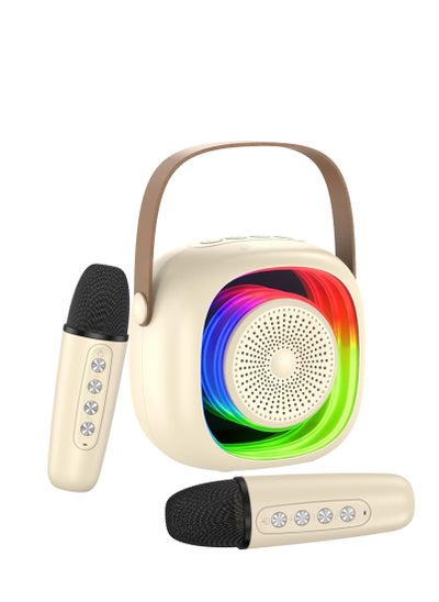 Buy Mini Karaoke Machine, Rechargeable Microphone Speaker Set, Karaoke System Speaker with 2 Wireless Microphones and LED Dynamic Flash, Karaoke Machine for Home Party Birthday Present （Off-White） in Saudi Arabia