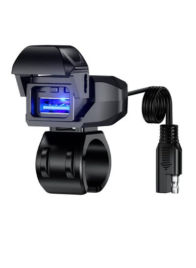 اشتري Motorcycle USB Charger SAE to USB Adapter USB Waterproof with LED Light Display Automatically ON Off Switch 1.8M SAE Cable for GPS Smartphone Camera في الامارات