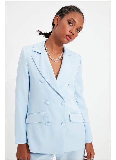 Buy Light Blue Regular Lined Woven Blazer Jacket TWOSS21CE0137 in Egypt