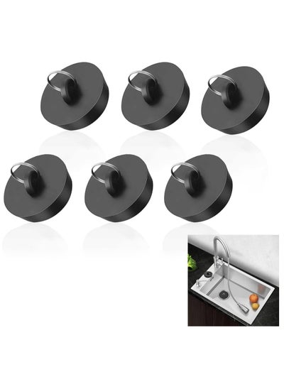 Buy 6 PCS Bathtub Plug Black Rubber Universal Bath Plugs with Hanging Ring, Kitchen Sink Plug in Saudi Arabia