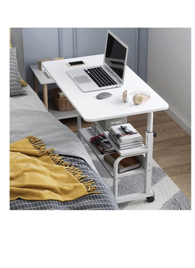 اشتري Bedside Table Mobile End Table Snack Side Table Overbed Table Height Adjustable Bedside Table Laptop Rolling Cart C Shaped TV Tray with Storage Shelves (SC11-Warm White) في السعودية