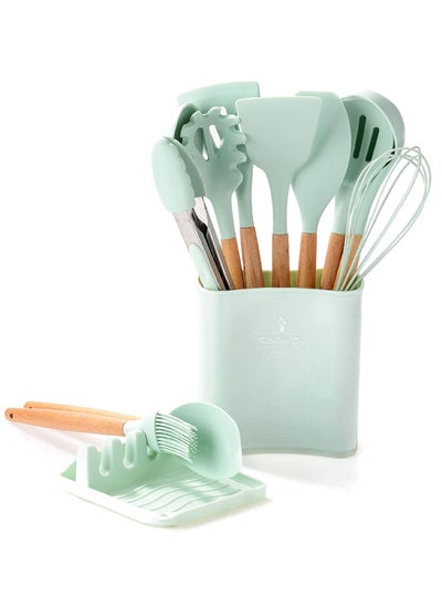 اشتري 12 pieces Silicone Kitchen Utensil Set Cooking Tools For Nonstick Heat Resistant Cookware Light green في السعودية