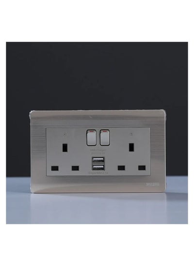 Buy Danube Home - Milano 13A 2 Gang Socket With Neon With Usb Gd in UAE