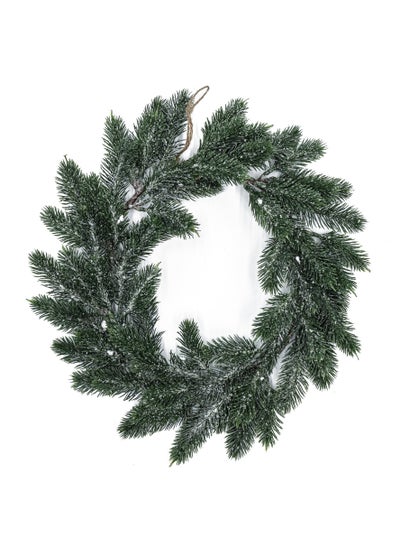 Buy Gulf Flowers Christmas Wreath – Ice Finish Green Wreath, 48cm Diameter for Festive Home Decor, XMAS, Indoor & Outdoor Decoration in UAE