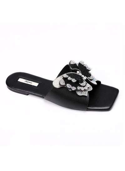 Buy Statement Strassed Butterfly Slip On Black Leather Slipper in Egypt