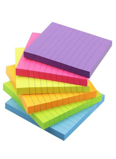 Buy Bright Color Lined Sticky Notes, Self-Stick Notes with Lines, Bright Assorted Colors, Post Memos, Strong Adhesive 3"*3" 300 Sheets 6Pack in Saudi Arabia