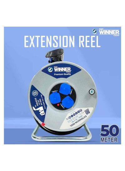 Buy WINNER CR2500 50 Meter Power Extension Reel Pure Copper 3G1.5 BS H05VV 1.5MM 220-240V 2500W 13A For Industrial On Site Use in Saudi Arabia