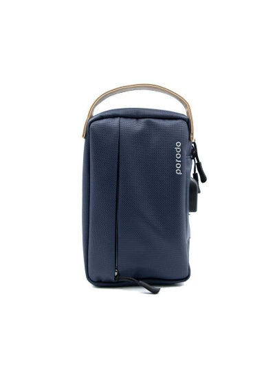 Buy Porodo Convenient Leather Storage Bag 8.2" with Handle, Lightweight Slim Pouch, Easy for Carrying, Suitable for Outdoor, Business, Office, School - Blue in UAE