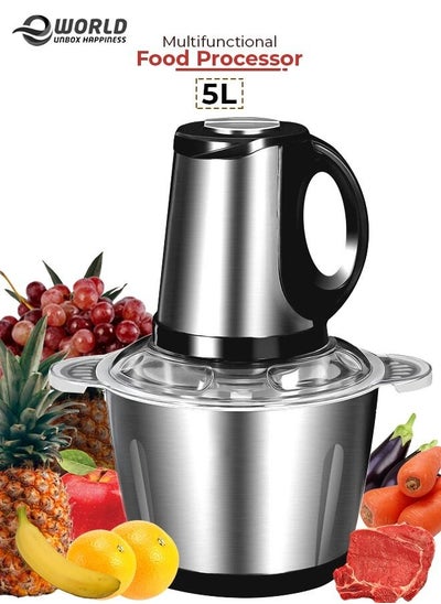 Buy Electric Meat Chopper and Grinder, Stainless Steel Food Processor for Vegetable and Fruits 5L in UAE