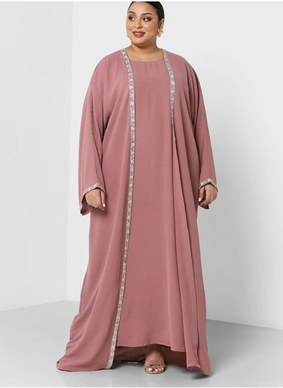 Buy Contrast & Lace Detail Abaya in Saudi Arabia