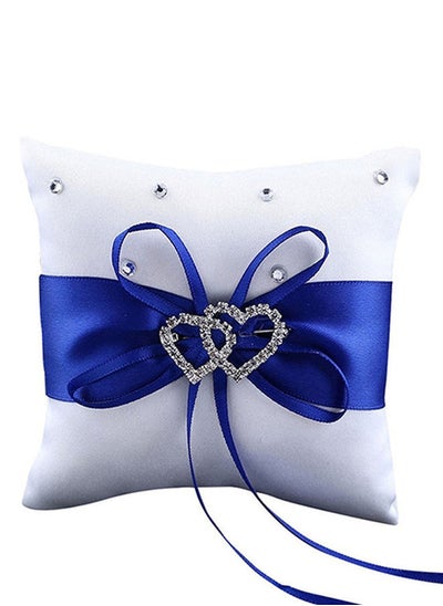 Buy Bowknot Double Heart Ring Pillow Cover White/Blue 10x10centimeter in UAE