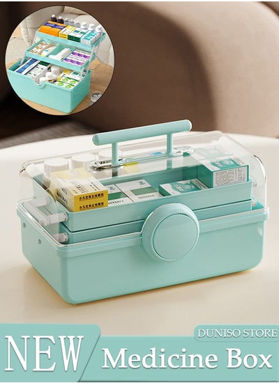 اشتري Medicine Box Plastic Medicine Storage Box Family Emergency Kit Medical Kit 3 Layers Home First Aid Box Child Proof Medicine Box Organizer Pill Case with Compartments and Handle في الامارات