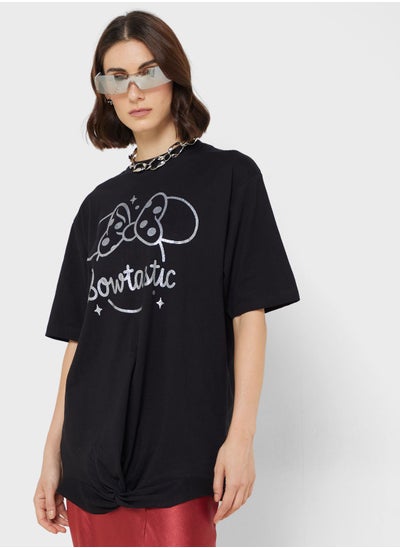 Buy Minnie Glitter Print Cropped T-Shirt in Saudi Arabia