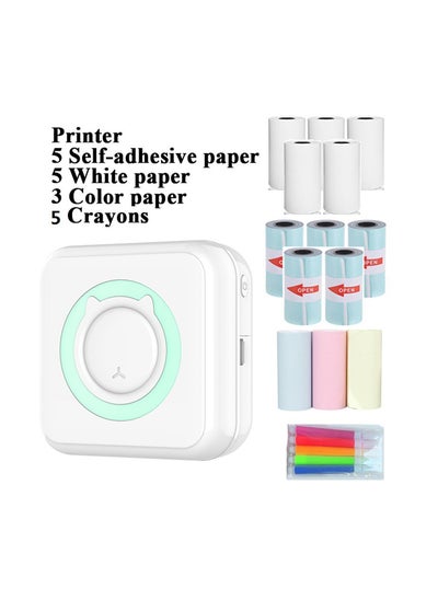 اشتري Mini Pocket Printer, Wireless Bluetooth Thermal Printers with 13 Rolls Printing Paper Compatible with iOS, Android for Label Receipt Photo Notes and Memos,Use for Home,Office and Store Organization في السعودية