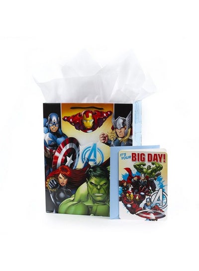 اشتري 13" Large Avengers Gift Bag With Birthday Card And Tissue Paper (Captain America Hulk Iron Man Black Widow Thor) في الامارات