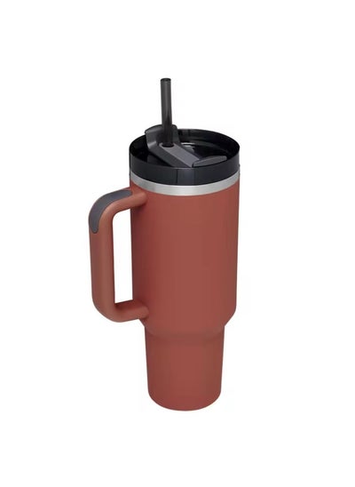 Buy 1200ml Tumbler Leak-Proof Coffee Mug with Handle, Straw, and Stanley Cup-like Design Red embroidery in Saudi Arabia