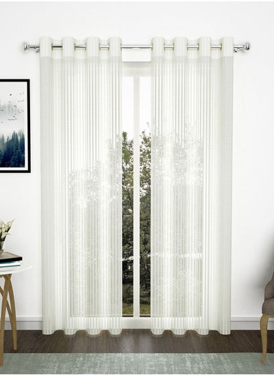 اشتري Story@Home Sheer Door Curtains Linen Look Semi Transparent Voile Grommet Zic Zac Curtains for Living, Dining Room (Set of 2, 7 Feet, White) في الامارات