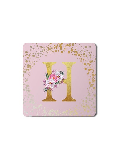 اشتري Designer Leather Coasters Mat for Beverage Drinks- Custom Monogram Initial Letter Floral Pattern Alphabet - H (Pink) في الامارات