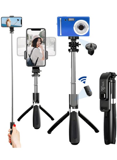 اشتري Selfie Stick Tripod Bluetooth remote, Extendable 1m Telescopic Selfie Stick, Handheld Tripod, Wireless Remote compatible with iPhone 12/Xs/iPhone 8/iPhone 11/11pro, Galaxy S10/S9 Plus/S8/Note8 في الامارات