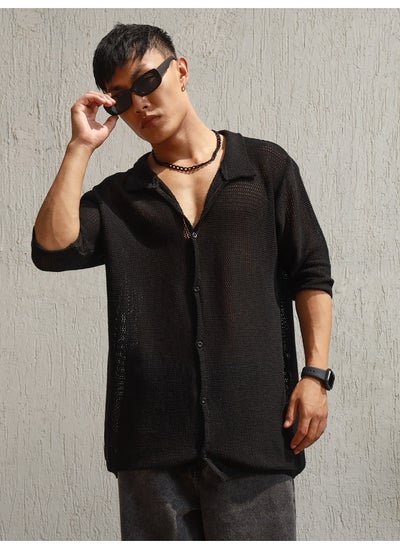 Buy Men's Black Oversized Shirt - Trendy and Comfortable Loose Fit in UAE