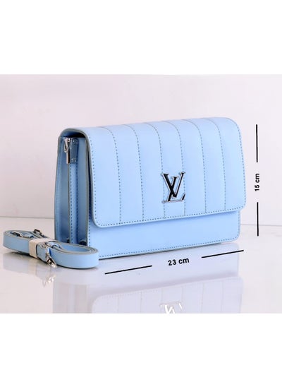 Buy Baby Blue Leather Shoulder Bag with Leather Handle in Egypt