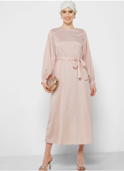 Buy Puff Sleeve Belted Dress in Saudi Arabia