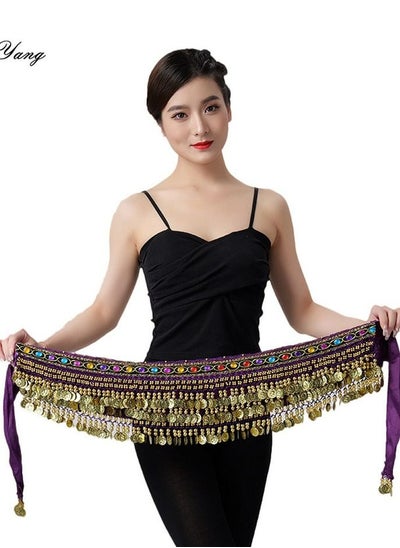 Buy Coins Pendant Diamond Waist Chain Skirt Belly Dance Tassel Waist Wrap Belt Skirts Party Rave Costume Purple in UAE