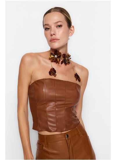 Buy Brown Crop Faux Leather Bustier TPRAW24BS00021 in Egypt