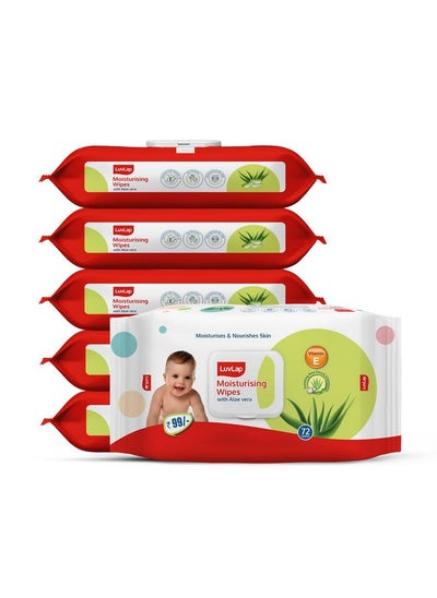 Buy Baby Moisturising Wipes With Aloe Vera,72 Wipes/Pack, With Lid, Pack Of 6 Combo in Saudi Arabia