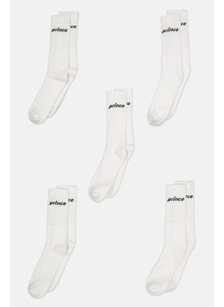 Buy Men 5 Pairs Full Length Brand Logo Socks, White/Black in UAE