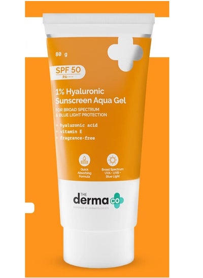 Buy The Derma Co 1% Hyaluronic Sunscreen SPF 50 Aqua Gel, PA++++, Lightweight, No white-cast for Broad Spectrum & Blue Light Protection for Oily, Dry, Acne-prone Skin - 80g in UAE