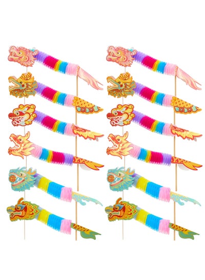 Buy 12 Pack 2024 Chinese Paper Dragon Decorations 3D DIY Chinese Paper Dragon Pick Garland Banner New Year Paper Dragon Puppet for Kids Spring Festival Party Craft Set Supplies, 6 Styles in UAE