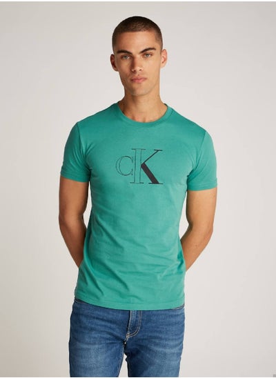 Buy Men's Outline Monologo Short Sleeve T-Shirt - Cotton, Green in UAE