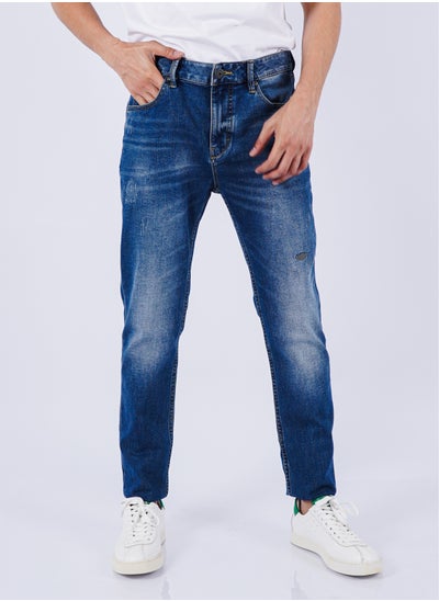 Buy Men’s Patch Work Faded Denim Pant in Blue in UAE