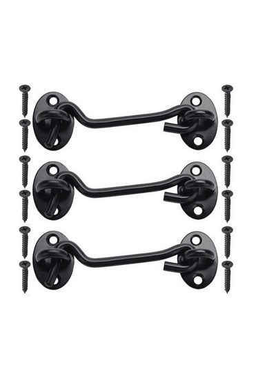 Buy Cabin Hook Eye Latch, 3 Pack 4'' Heavy Duty Solid Thicken Stainless Steel Gate Latch Lock with Mounting Screws, Add Security, Privacy for Barn Door, Bathroom, Window, Sliding Door, Bedroom -Black in UAE