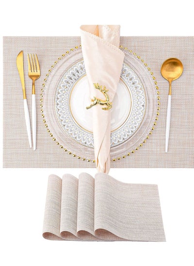 اشتري Placemats Set of 4 Heat Resistant Stain Resistant Anti Water Non Slip Placemats for Dining Table Washable Durable PVC Place Mats Weave Vinyl Table Mats Beige في السعودية