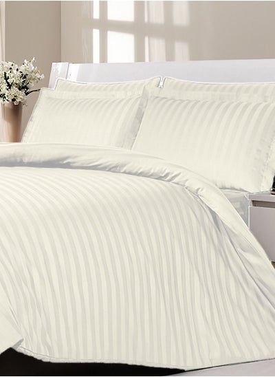 Buy Off White Complete Duvet Cover Set For Queen Double And Full Bed With Fitted Sheet in UAE