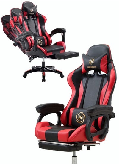 اشتري Gaming Chair with Footrest and Ergonomic Lumbar Pillow PU Leather Office Chair في السعودية