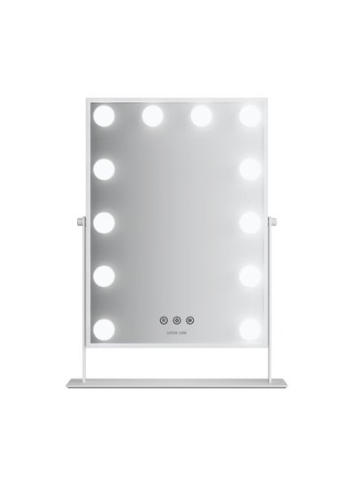 Buy Glam Shine Makeup Mirror 12 LED Lights / Warm & Cool & Natural Light Settings / 360° Rotation / Touch Control / High-Definition Mirror / Adjustable Brightness Level / USB-A to Type-C Cable Connector - White in UAE