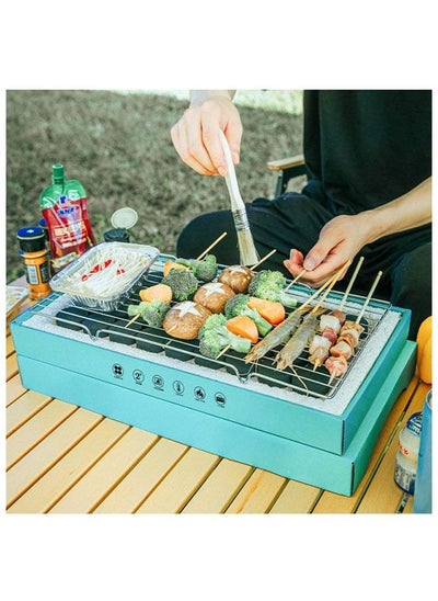 Buy Disposable BBQ Grill Set Portable Home BBQ Rack with 36 Pieces of Fruit Charcoal, Grilling Net, Clips, Brushes, Bamboo Skewers in UAE