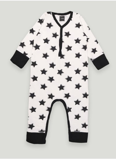 Buy Kidbea Organic Cotton fabric full sleeves & half buttons romper | Star | Black in UAE